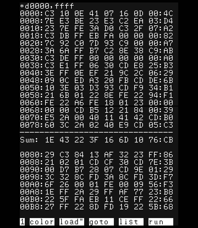 PC-6001のbasicインタプリタROM（BIOS)のデータ。PIOモニターで表示した